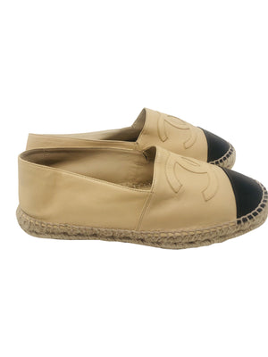 Chanel Lambskin Black and Tan Leather Espadrilles