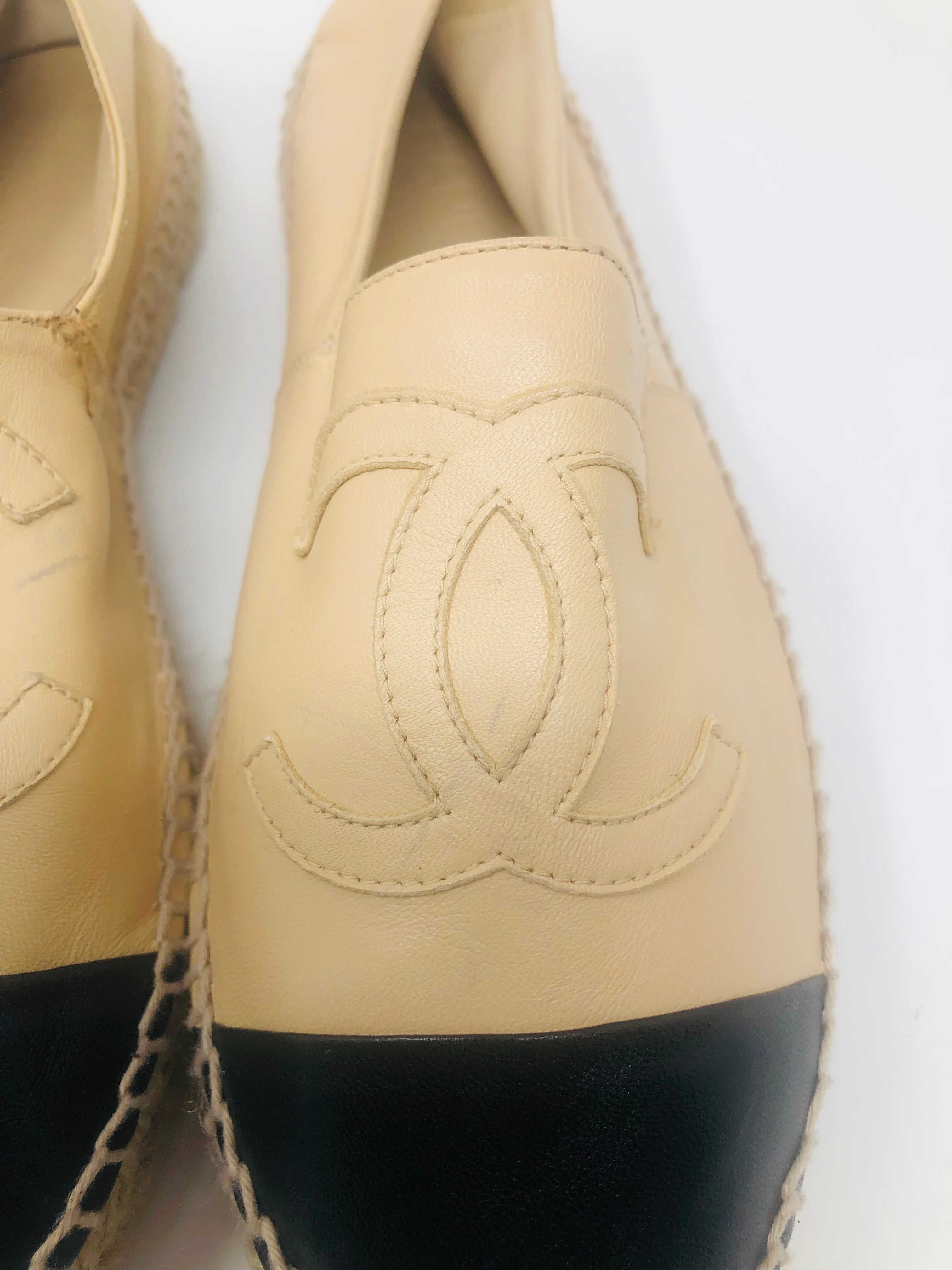 Chanel Lambskin Black and Tan Leather Espadrilles