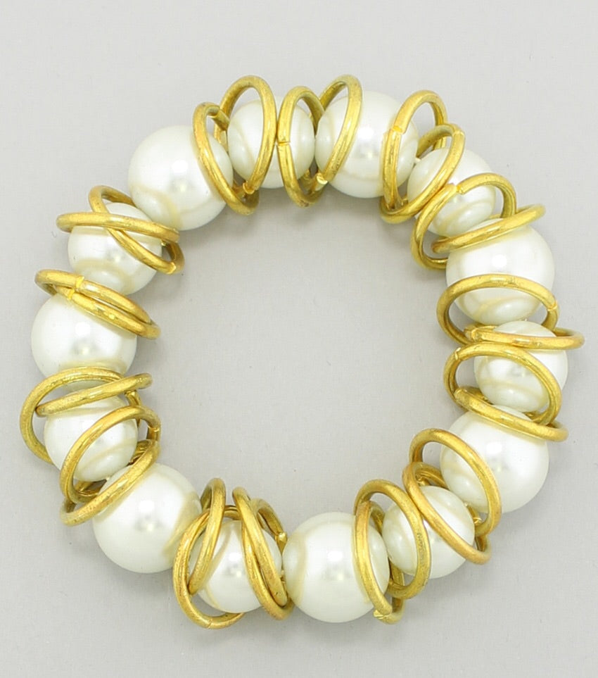 Glass Pearl Links Stretch Bracelet