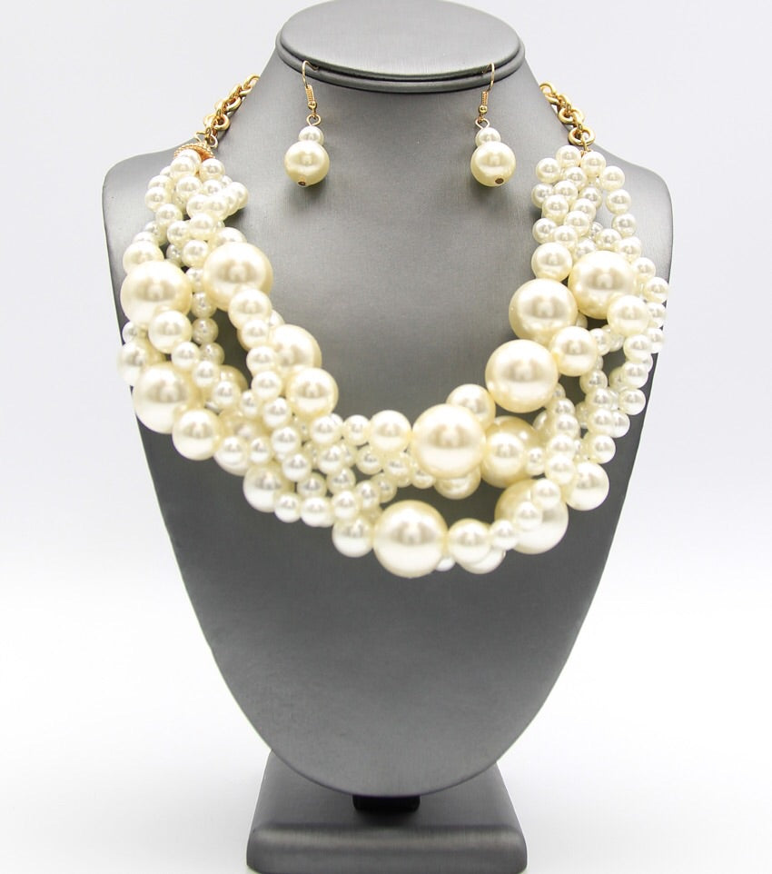 Braided Pearl Beaded Necklace Set