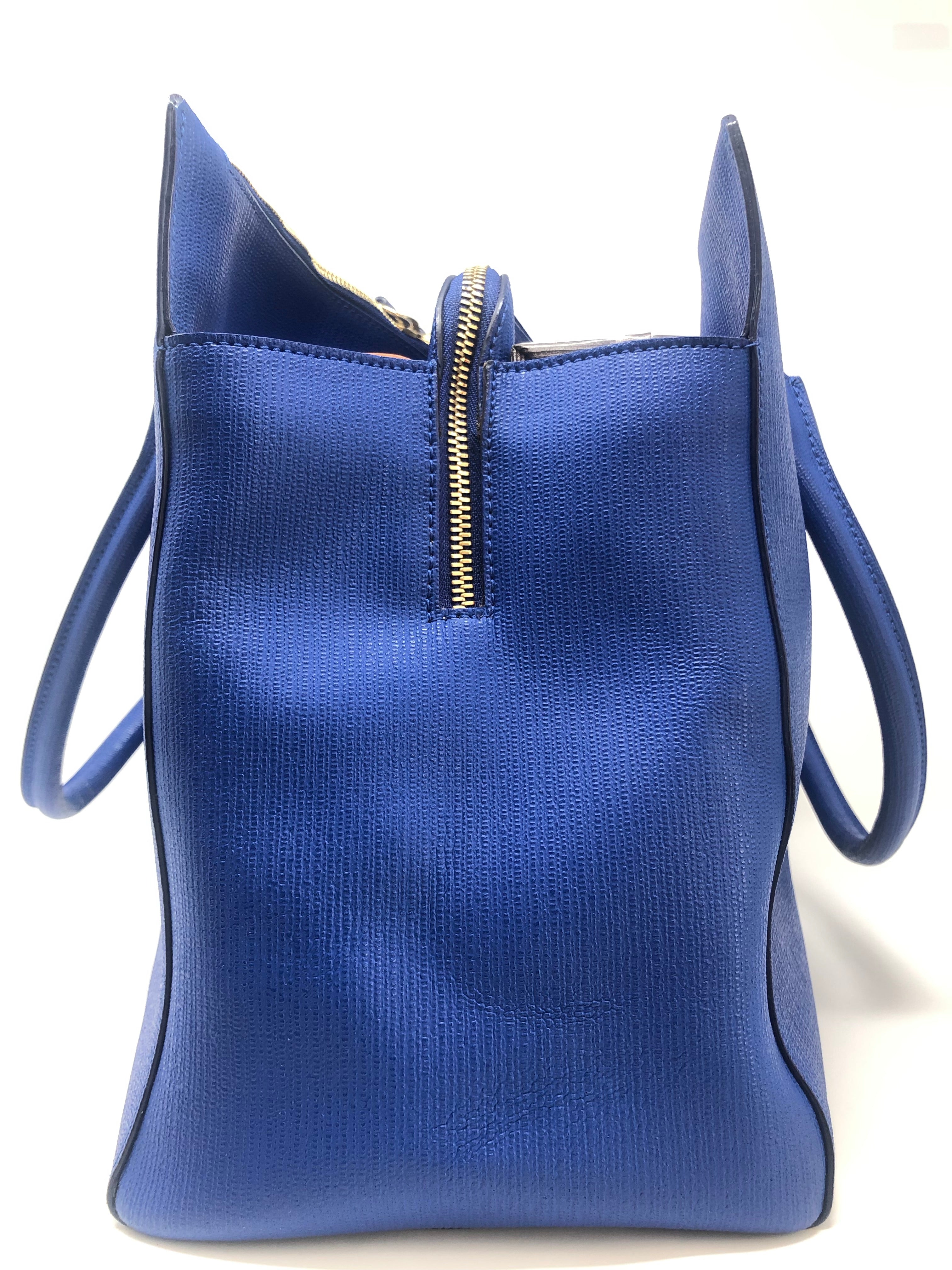 FURLA Sally Open Top Medium Divide-It Open Top Tote Bag Blue Cross Grain  Leather